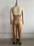 Halterneck Solid Color Zipper Jumpsuit(Without Belt) TE-4755