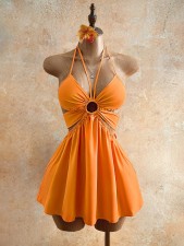 Solid Color Sling Backless Tie Up Mini Dress GHYX-TXY5285