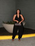 Halterneck Solid Color Zipper Jumpsuit(Without Belt) TE-4755