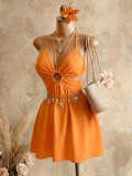 Solid Color Sling Backless Tie Up Mini Dress GHYX-TXY5285