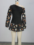 Print Slash Shoulder Irregular Mini Dress XHSY-BQ7004