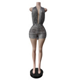 Halterneck Tie Up Backless Print Romper MEM-88698