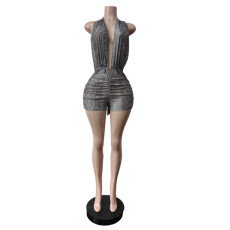 Halterneck Tie Up Backless Print Romper MEM-88698