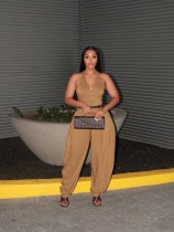 Halterneck Solid Color Zipper Jumpsuit(Without Belt) TE-4755