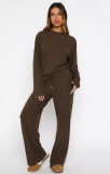 Solid Color Long Sleeve Lounge Wear Pants Suit SSNF-211517