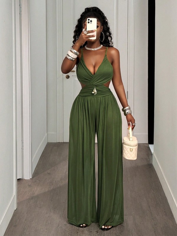 Sexy Tie Up Backless Wide Leg Jumpsuit GHYX-TXY5242