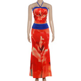 Print Halterneck Vest Long Skirts 2 Piece Set GZJQ-K6S05317A