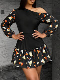 Print Slash Shoulder Irregular Mini Dress XHSY-BQ7004