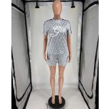 Short Sleeve Print Two Piece Shorts Set FOSF-8831