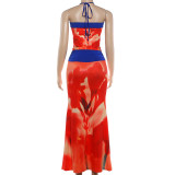 Print Halterneck Vest Long Skirts 2 Piece Set GZJQ-K6S05317A