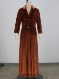 Long Sleeve Lapel Slim Maxi Dress XHSY-BQ6203