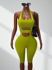 Solid Color Halterneck Backless Sport Romper GHYX-TXY5305