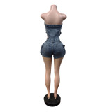 Fashion Denim Tube Top Romper MEM-88697