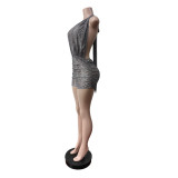 Halterneck Tie Up Backless Print Romper MEM-88698