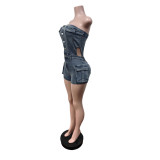 Fashion Denim Tube Top Romper MEM-88697