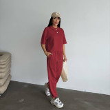 Solid Color Short Sleeve Two Piece Pants Set SSNF-211480