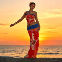 Print Halterneck Vest Long Skirts 2 Piece Set GZJQ-K6S05317A