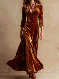 Long Sleeve Lapel Slim Maxi Dress XHSY-BQ6203