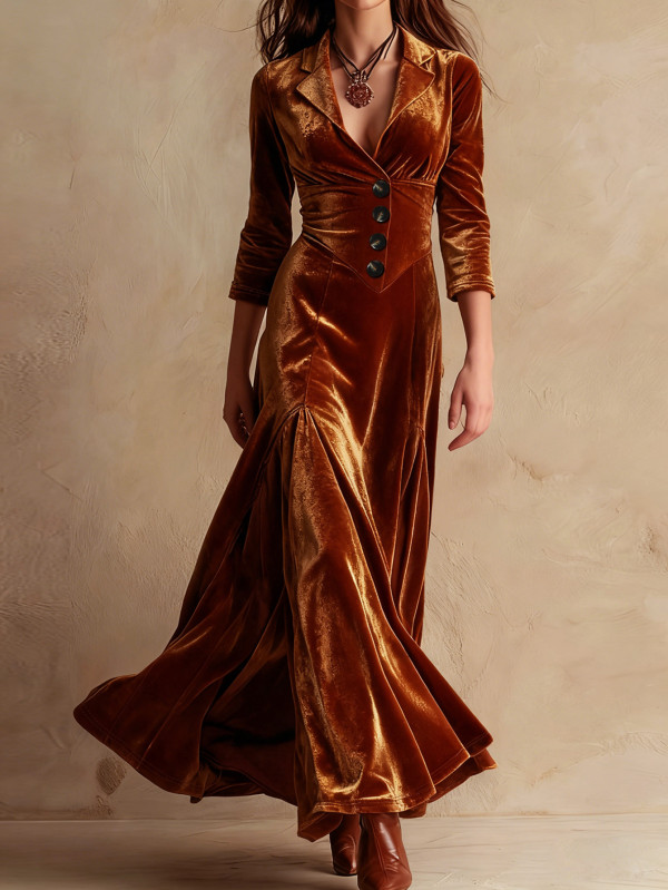 Long Sleeve Lapel Slim Maxi Dress XHSY-BQ6203