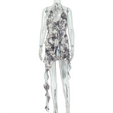 V Neck Print Mini Dress GJYO-JD305019