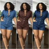 Short Sleeve Denim Romper GADE-6703