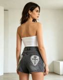 Embroidered Studded Denim Shorts GQLF-8000