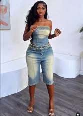 Fashion Denim Wrap Chest Tops Short Suit YRST-723