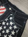 Retro Flag-Print Patchwork Denim Shorts GQLF-7777