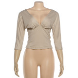 Deep V Neck Backless Tops DLSF-K6L05067A