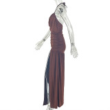 Solid Color Deep V Neck Sling Backless Maxi Dress GJYO-JD305206