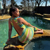 Colorful Print Halterneck Backless Seventh Jumpsuit GDSF-J26JP123