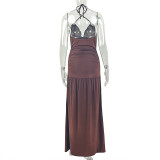 Solid Color Deep V Neck Sling Backless Maxi Dress GJYO-JD305206