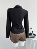 Solid Color V Neck Long Sleeve Shirt GYXN-73913