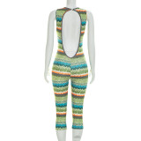 Colorful Print Halterneck Backless Seventh Jumpsuit GDSF-J26JP123