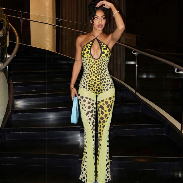 Halterneck Tie Up Micro Flare Jumpsuit XEF-K6Q07227A