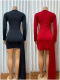 Long Sleeve Solid Color Hot Drill Mini Dress GADE-10059