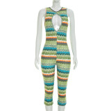 Colorful Print Halterneck Backless Seventh Jumpsuit GDSF-J26JP123