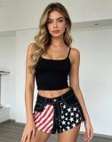 Retro Flag-Print Patchwork Denim Shorts GQLF-7777