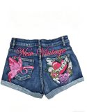 Embroidered Butterfly Heart Denim Shorts GQLF-6969