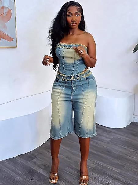 Fashion Denim Wrap Chest Tops Short Suit YRST-723