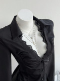 Solid Color V Neck Long Sleeve Shirt GYXN-73913