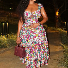 Print Sleeveless Ruched Maxi Dress GJYO-JD305105