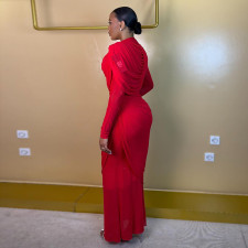 Long Sleeve Solid Color Ruched Maxi Dress GJYO-JD305218