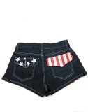Retro Flag-Print Patchwork Denim Shorts GQLF-7777