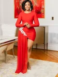 Long Sleeve Solid Color Hot Drill Mini Dress GADE-10059