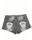 Embroidered Studded Denim Shorts GQLF-8000