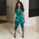 Print Backless Mesh Top Seventh Pants Suit GDSF-J26ST138