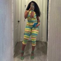 Colorful Print Halterneck Backless Seventh Jumpsuit GDSF-J26JP123