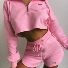 Custom LOGO Solid Color Zipper Sport Short 2 Piece Set YMZY-0510LOGO