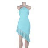 Solid Color Halterneck Ruffles Mini Dress SUM-JY26060PFO